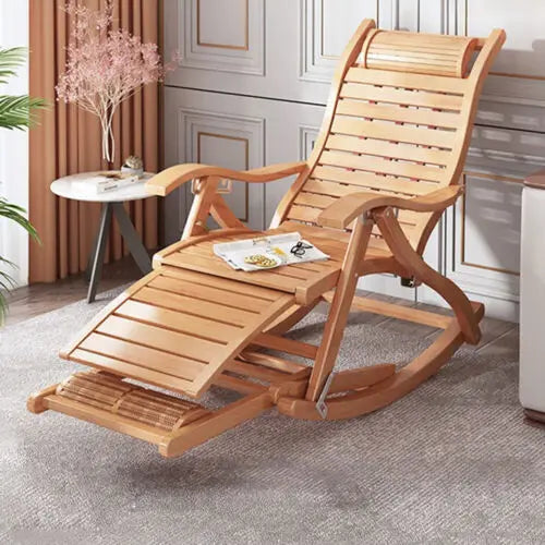 Bamboo Folding Rocking Chair Heavy Duty For Outdoor Patio Use