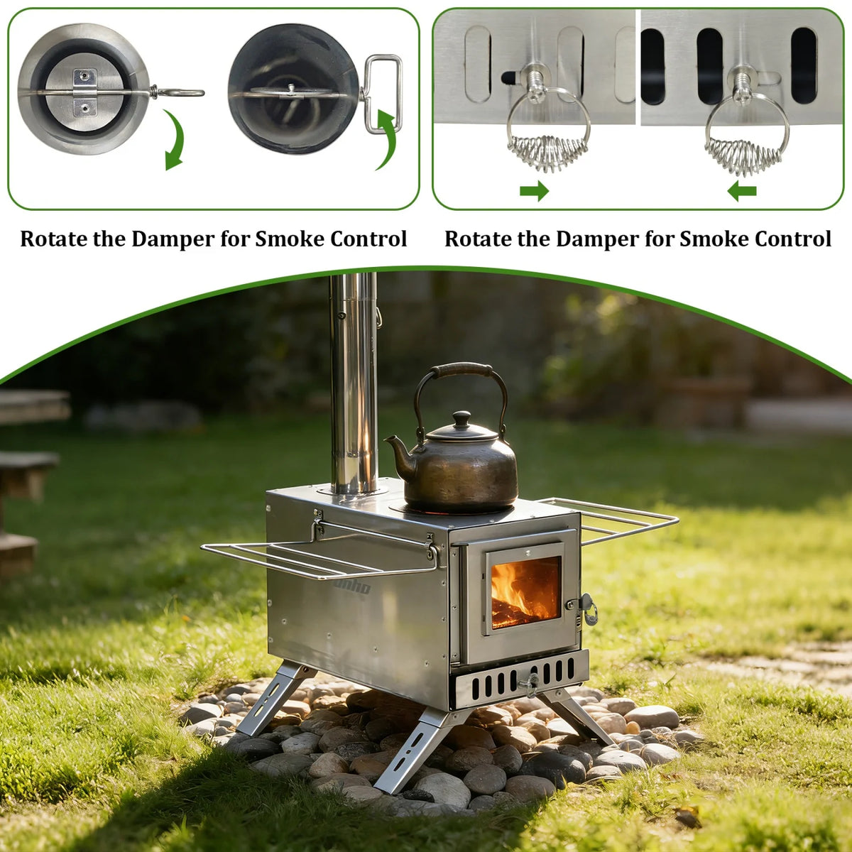 Stainless Steel Portable Wood Burning Stove For Outdoor Camping Cooking