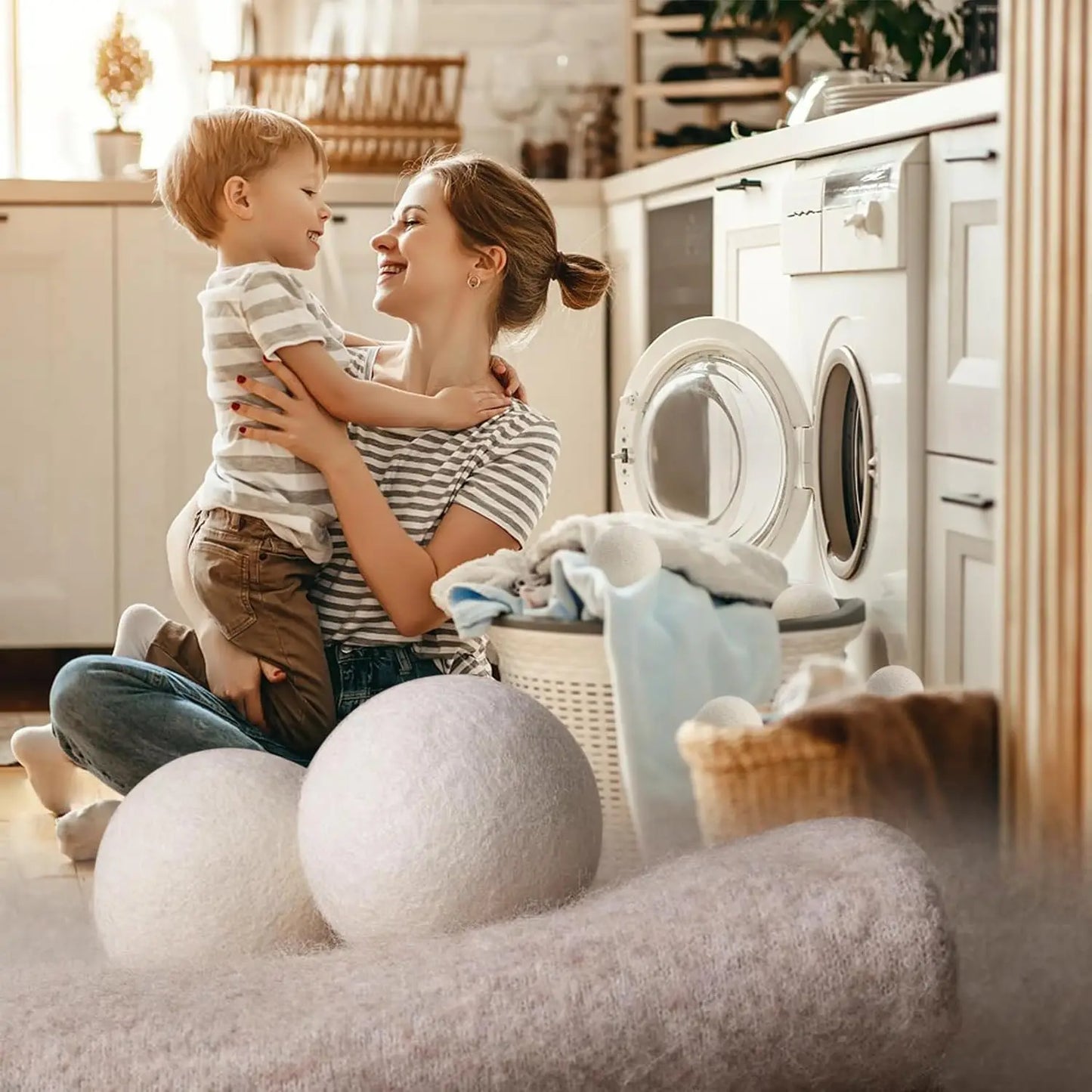 Wool Dryer Balls 12 Pack With Metal Holder Reduces Static Wrinkles Speeds Drying