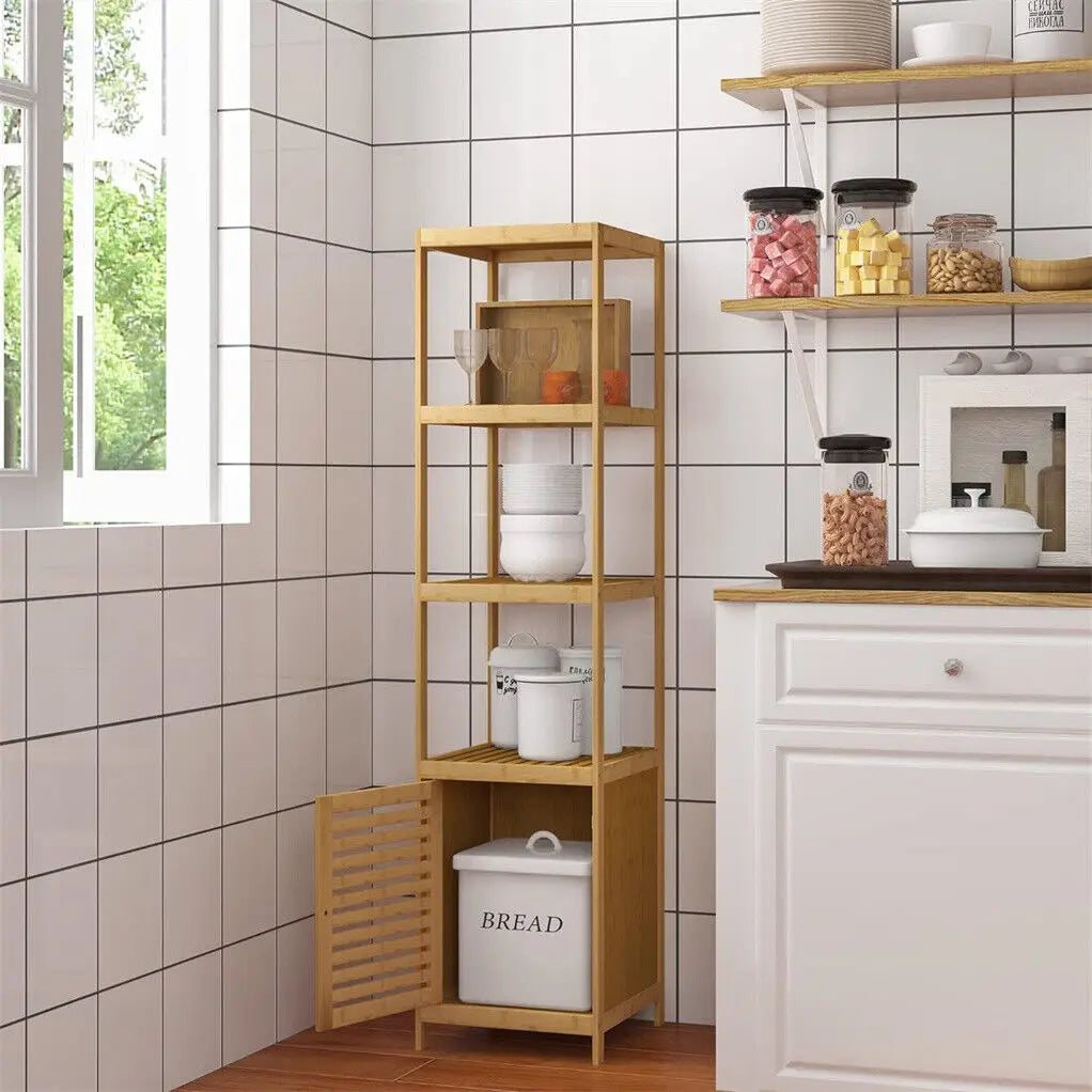 Bamboo Freestanding Bathroom Cabinet Storage Slim Floor Corner Rack