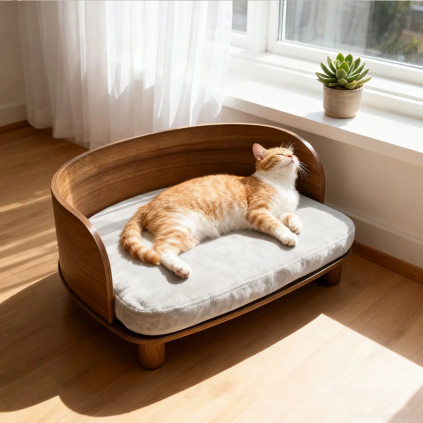 BORWART Elevated Wood Pet Sofa Bed For Small Dogs With Cushion