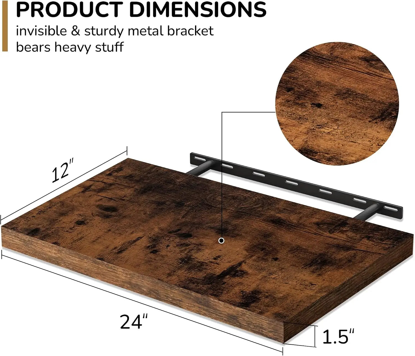 Rustic Wooden Floating Shelves Wall Mounted Living Room Kitchen