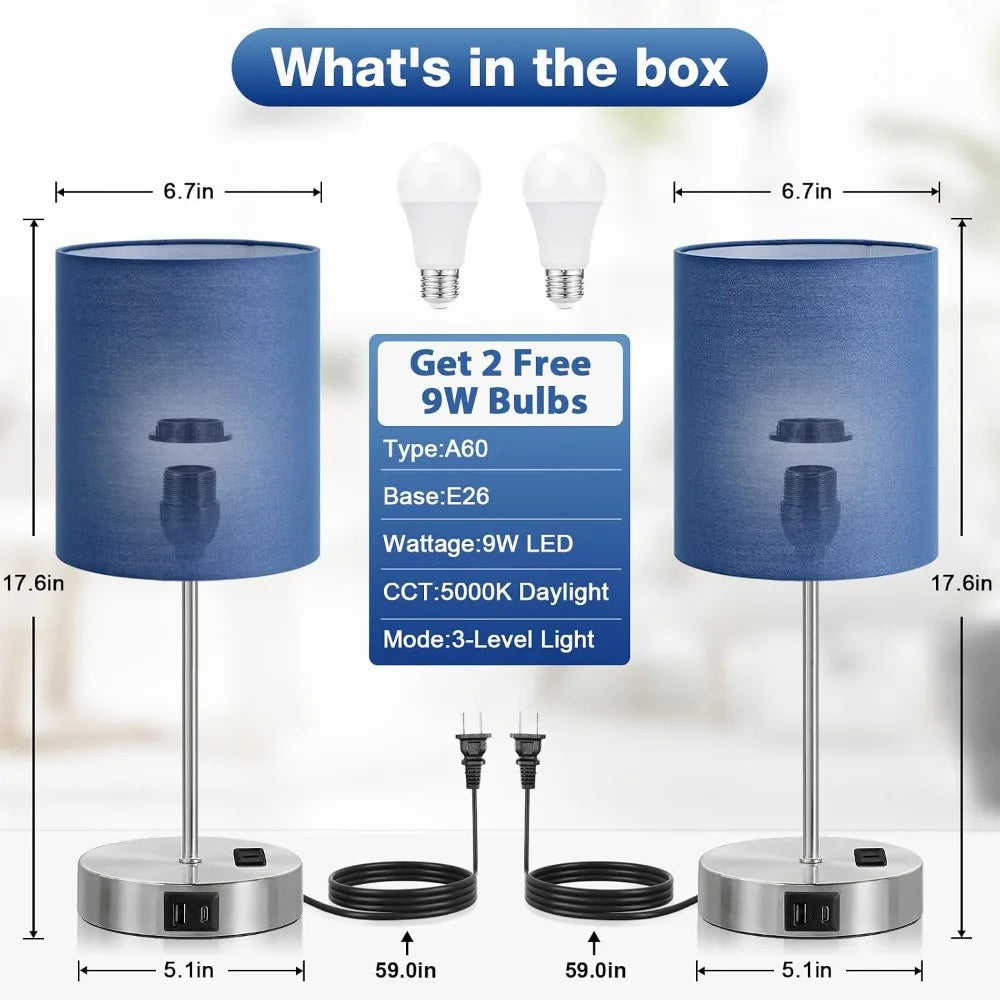 Touch Lamps for Nightstand Set of 2 - Bedside Table Lamps with Dual USB & AC Outlet, 3-Way Dimmable, 5000K Daylight Bulbs