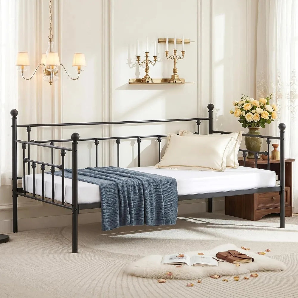 Modern Metal Daybed Frame With Headboard For Living And Bedroom