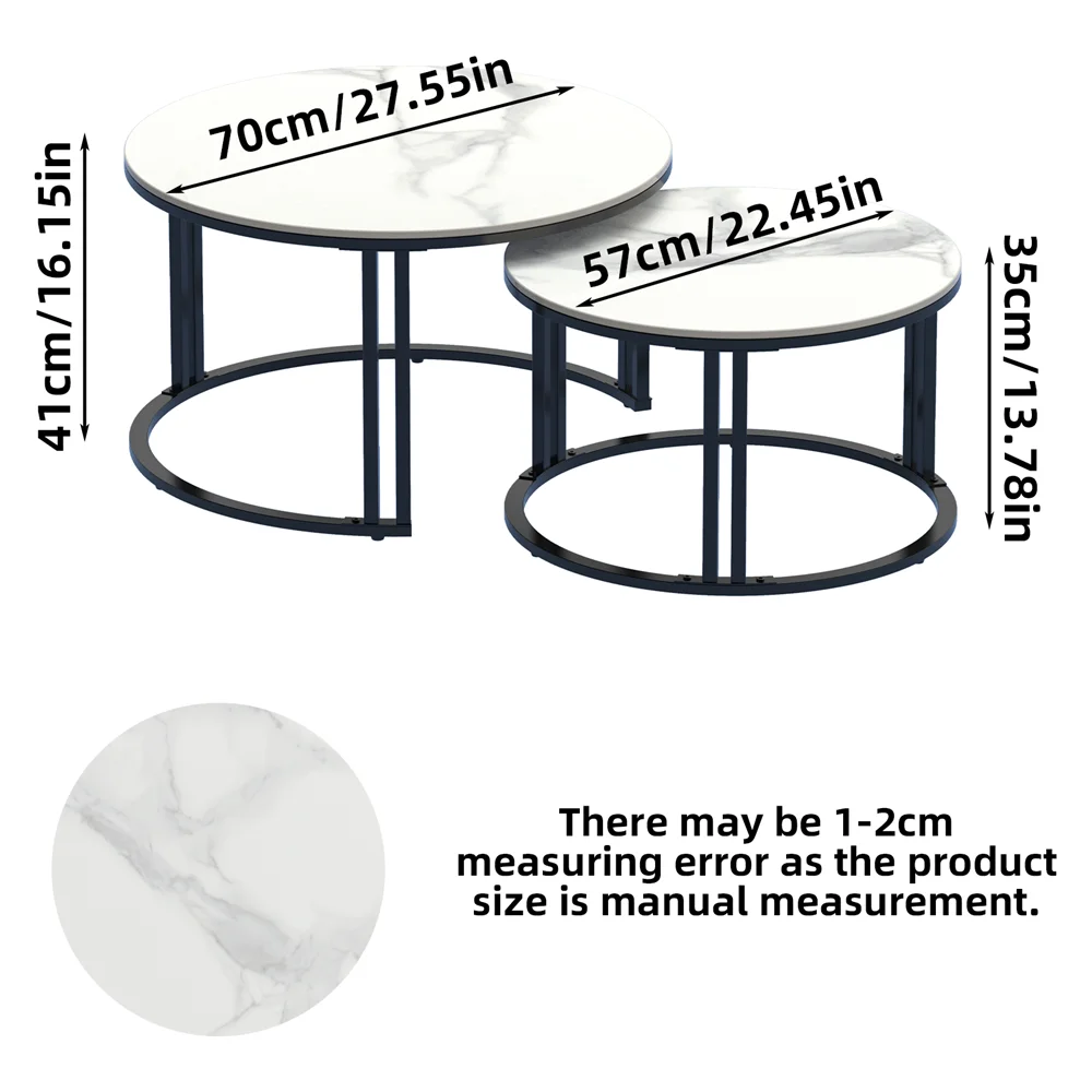 LUVODI Round Nesting Coffee Tables Set of 2 Modern Metal