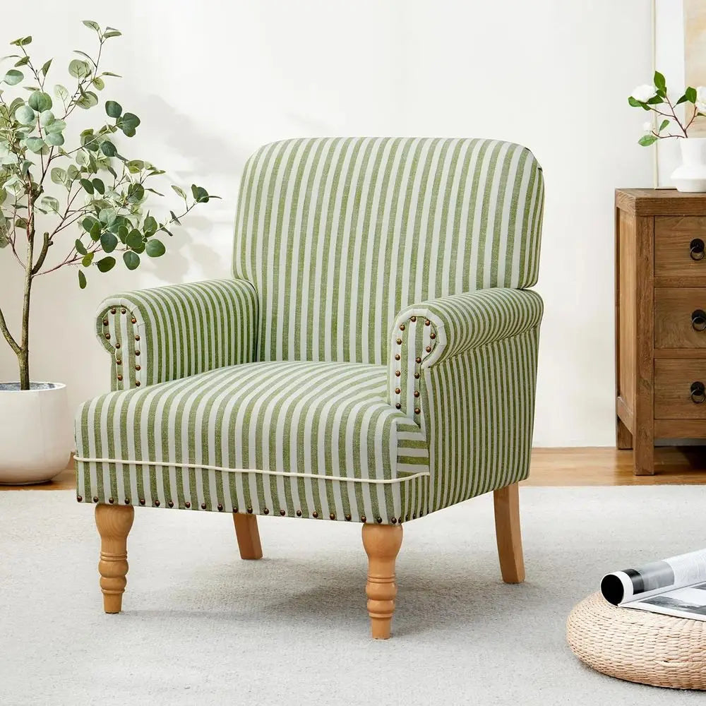 Linen Fabric Upholstered Armchair With Solid Wood Legs Club Chair