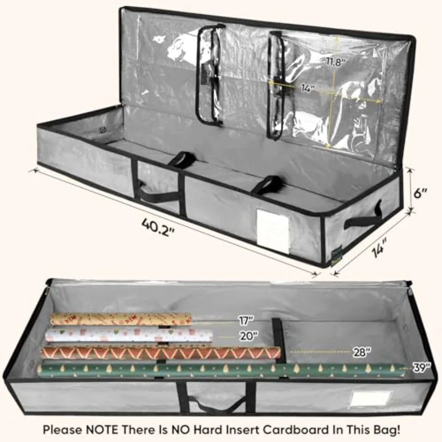 Soft Christmas Wrapping Paper Storage Bag With Flexible Partitions