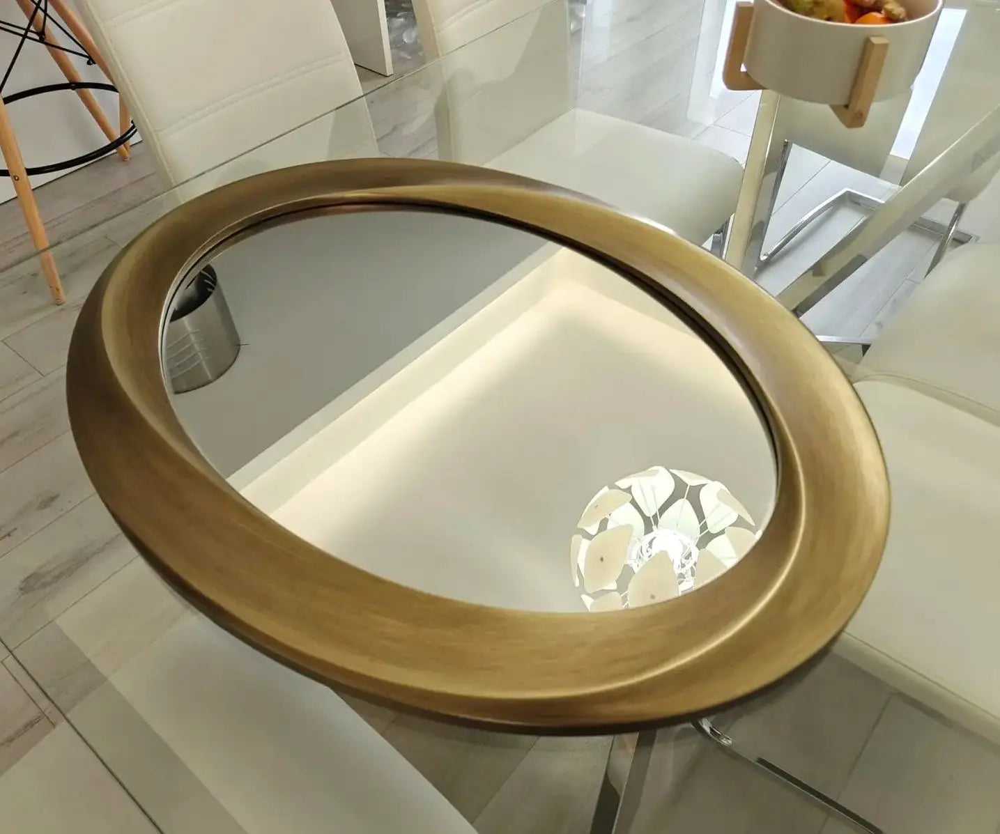 Oval Wall Mirror With Beveled Edge And Curved Frame