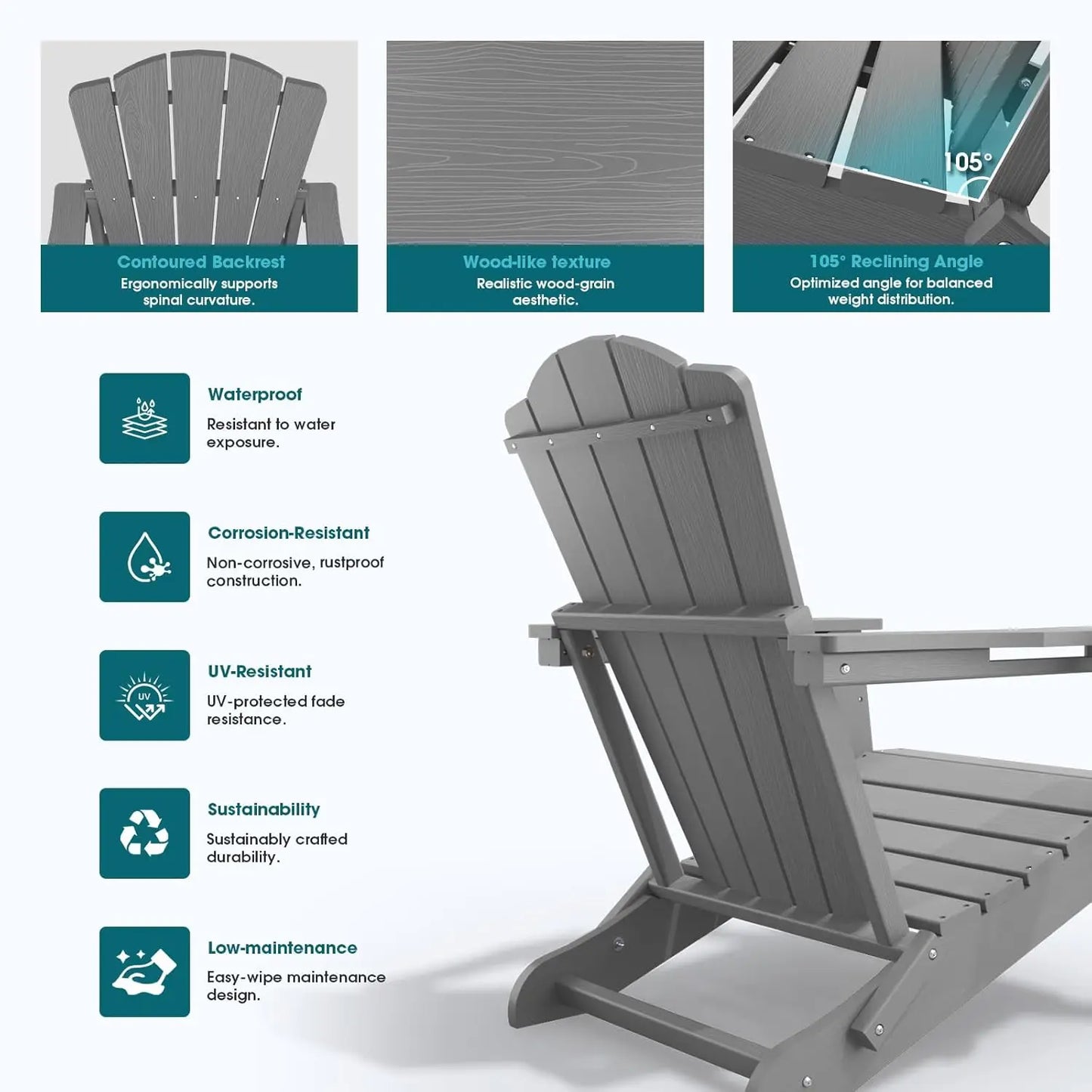MOYU Folding Adirondack Chairs Cup Holder Set Of 2 Outdoor