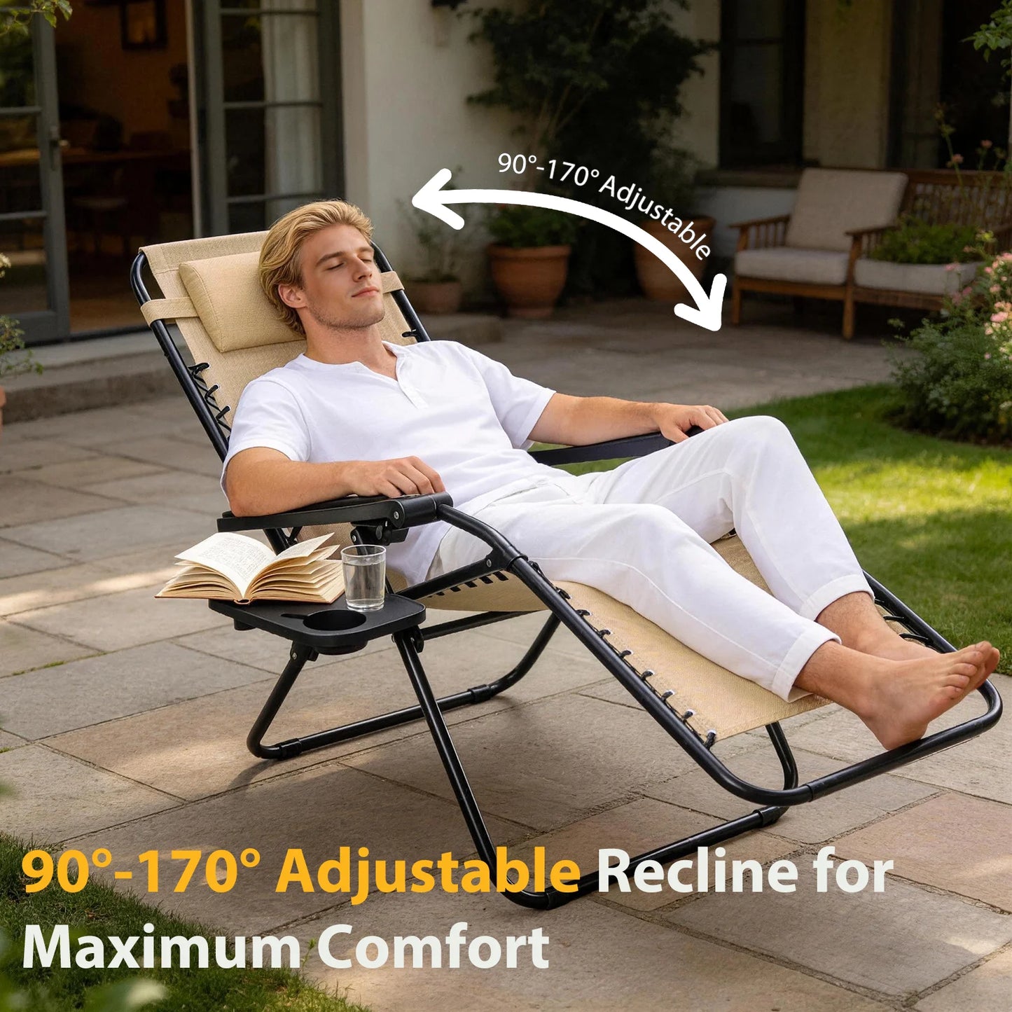 JHK Portable Zero Gravity Recliner Chairs With Cup Holders Outdoor