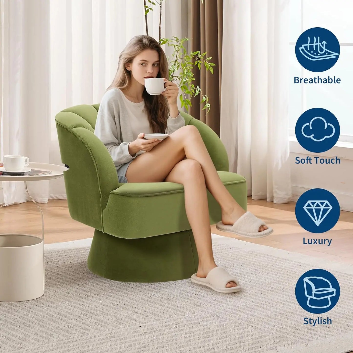 HiMISS Ultra Plush Swivel Accent Chair Barrel Lounge Velvet