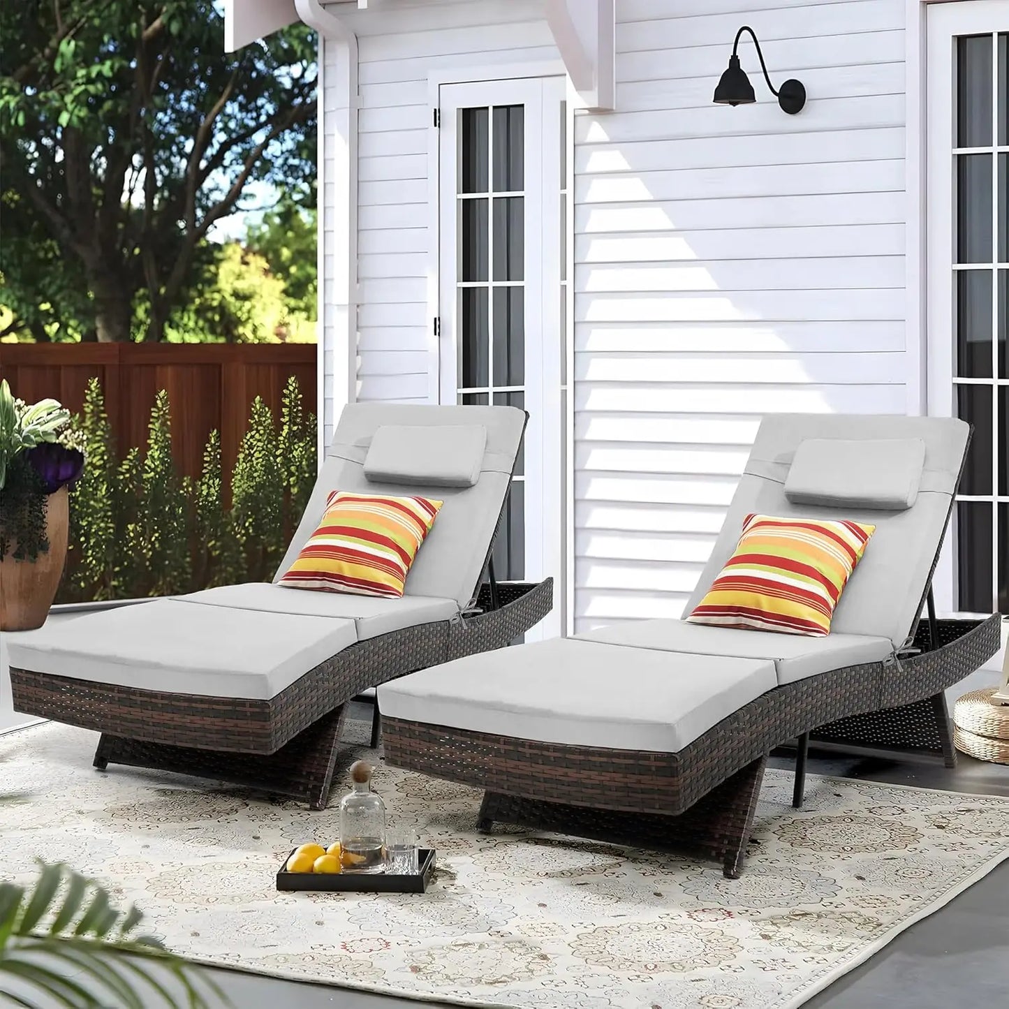 Guohe Outdoor Wicker Adjustable Chaise Lounge Chairs Set 2