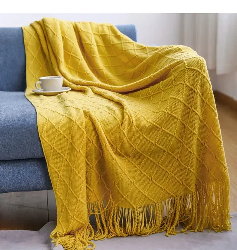 Nordic Solid Casual Knitted Throw Blanket For Sofa Bed Decor