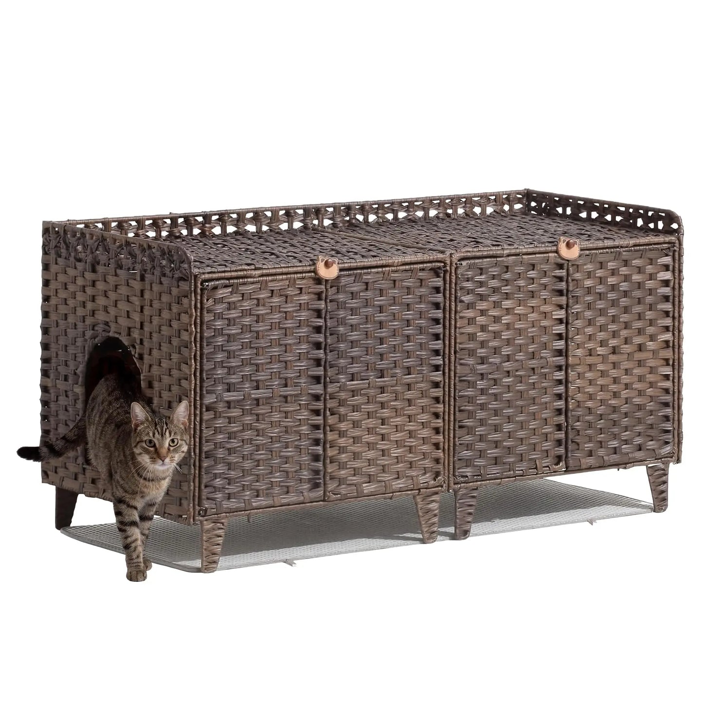 DishyKooker Litter Box Enclosure for Two Cats Rattan Cat Furniture