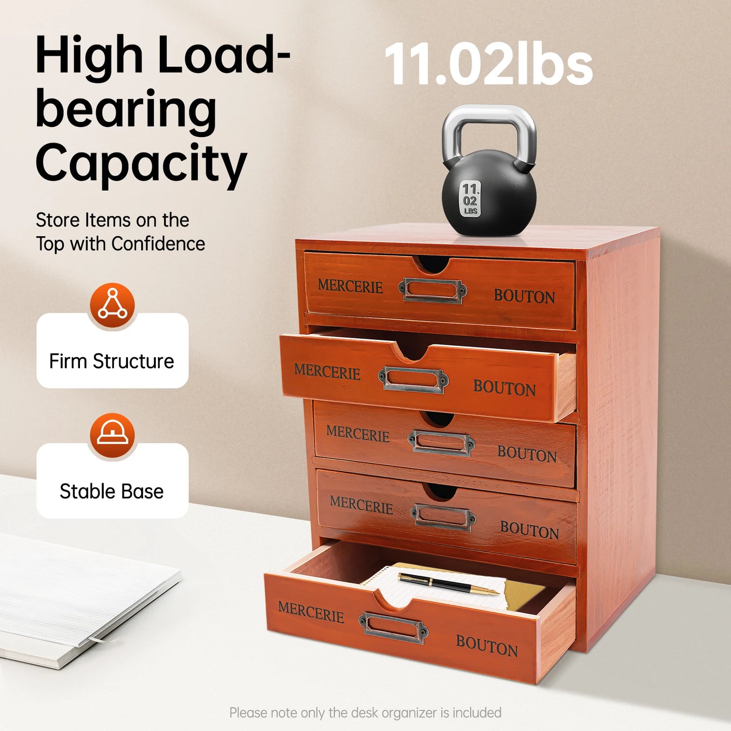 Wooden Five Drawer Desk Organizer for Office and Bedroom