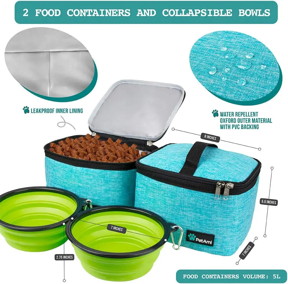 Pet Travel Bag Organizer For Dogs And Cats With Food Containers