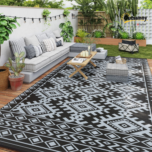 Outdoor Geometric Rug Rhombus Border Nonwoven Polypropylene Floor Mat