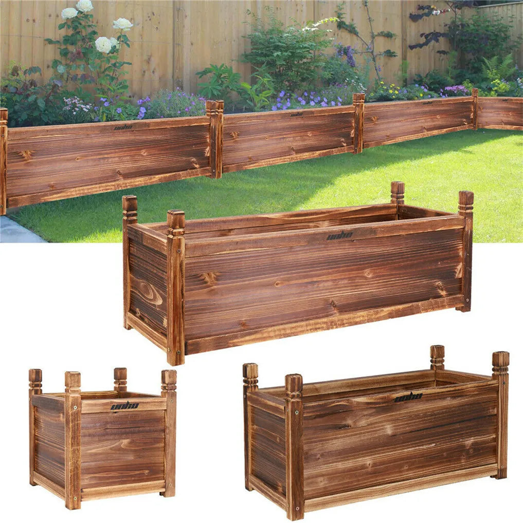 Wooden Raised Planter Box Pine Wood Indoor Outdoor Garden Bed