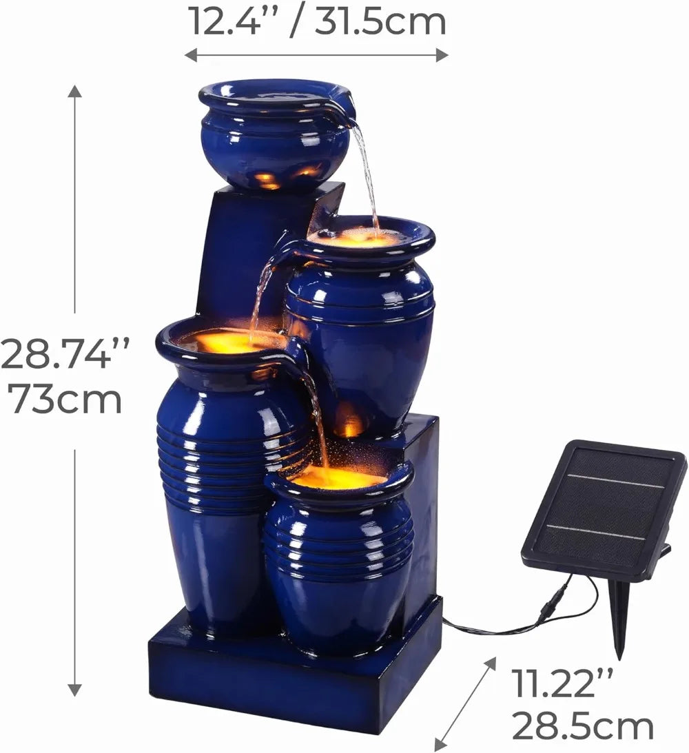 4-Tier Cascading Solar Powered Water Fountain Outdoor