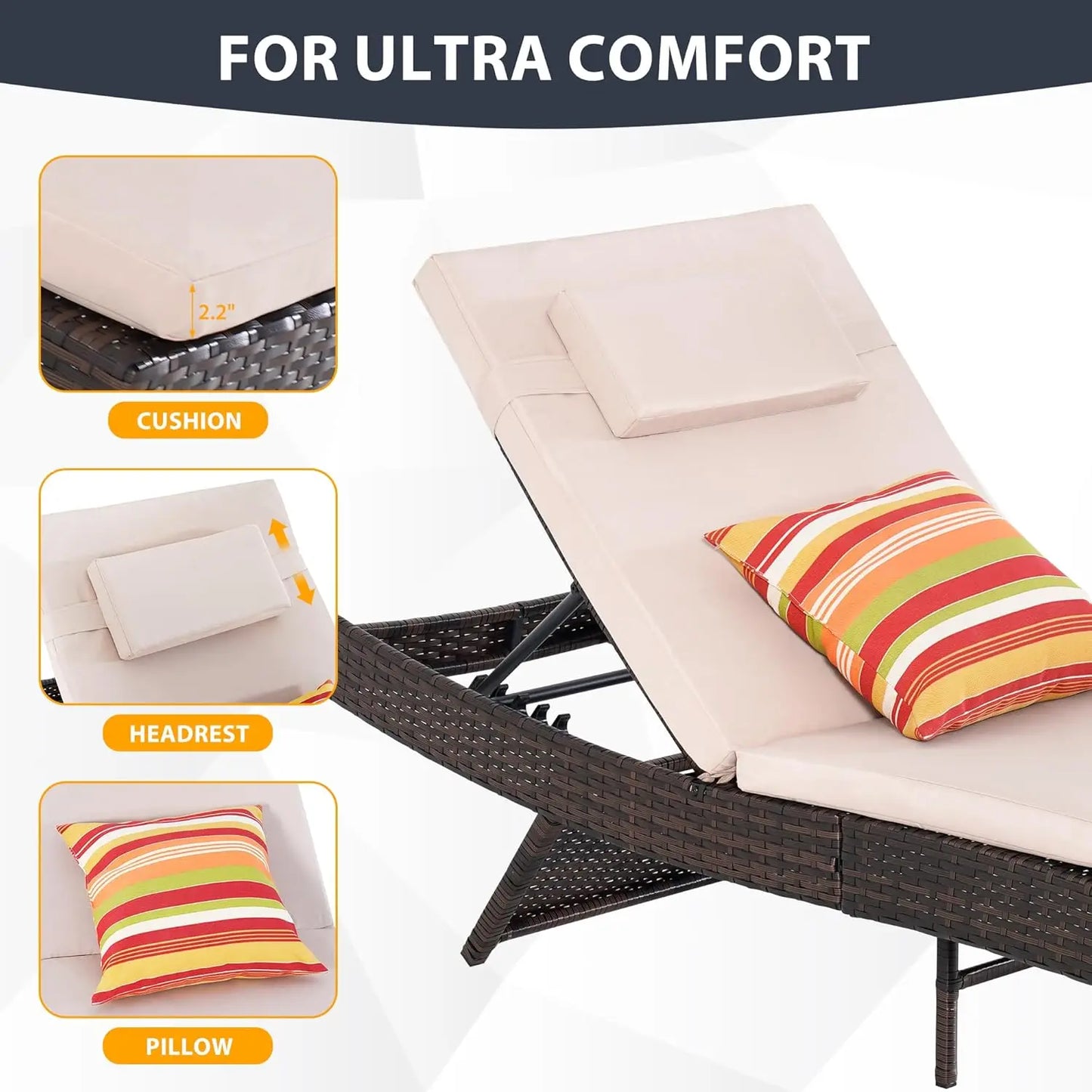 GUOHE Wicker Chaise Lounge Chairs Outdoor Patio Set of 4