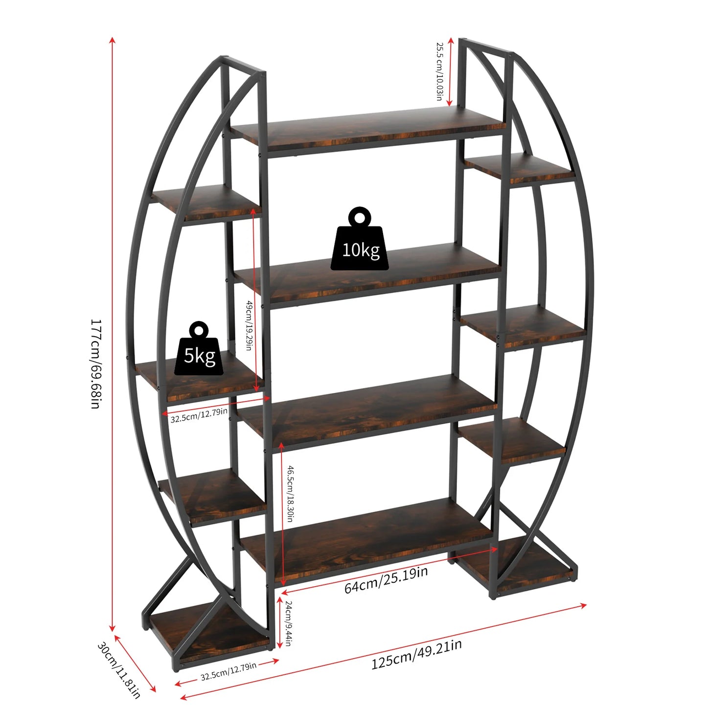Half Moon Plant Stand Bookshelf Industrial Style Five Tier Rack