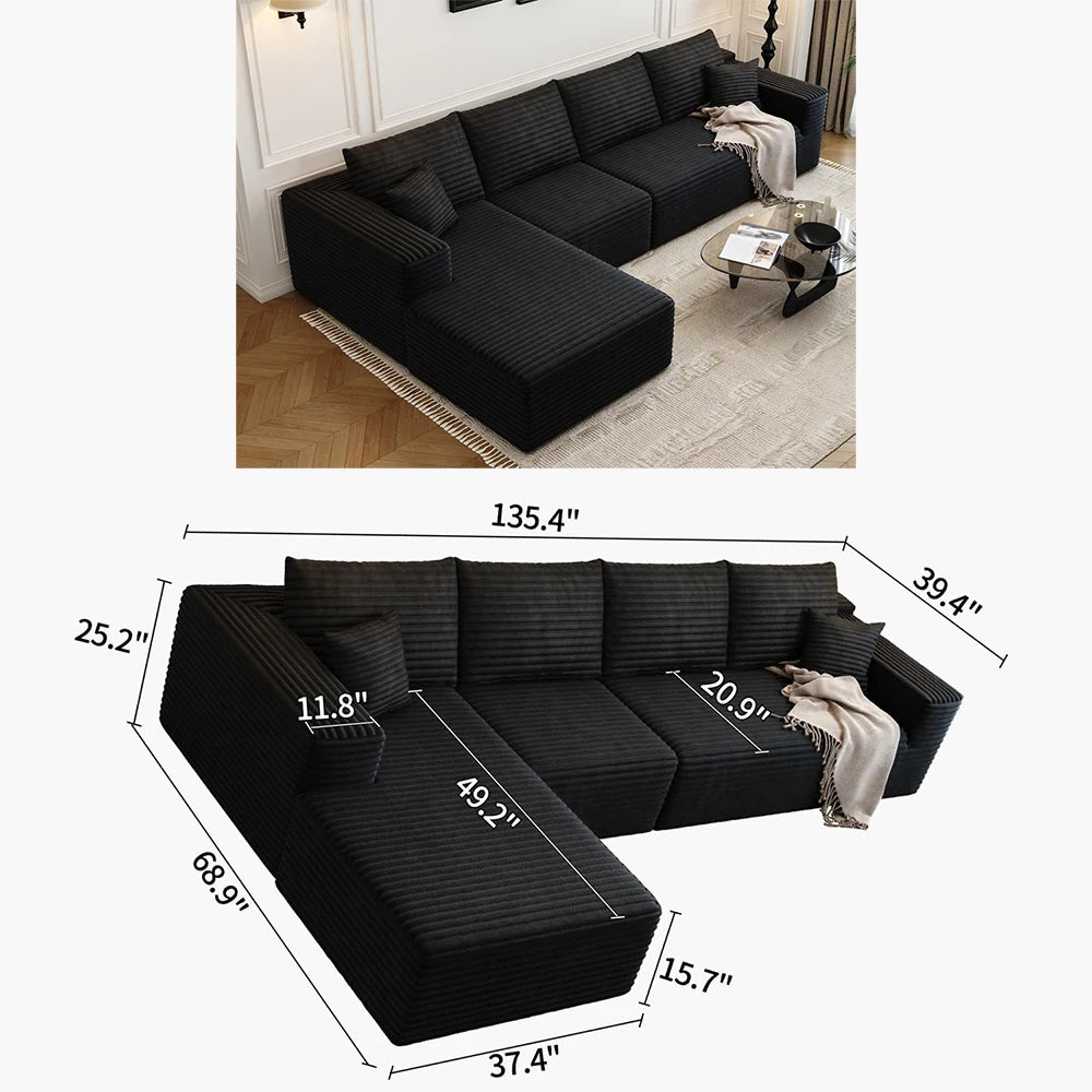 YQXH Cloud Style Sectional Sofa Corduroy Memory Foam Cushions Modular