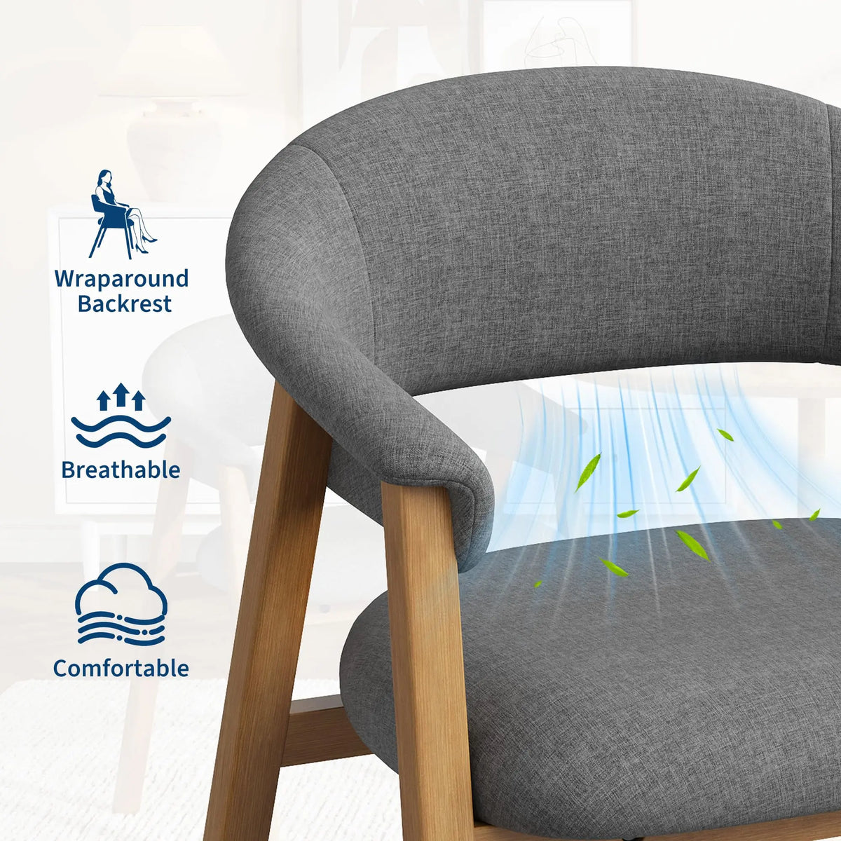 HiMISS Modern Barrel Dining Chairs With Arms Linen Upholstered