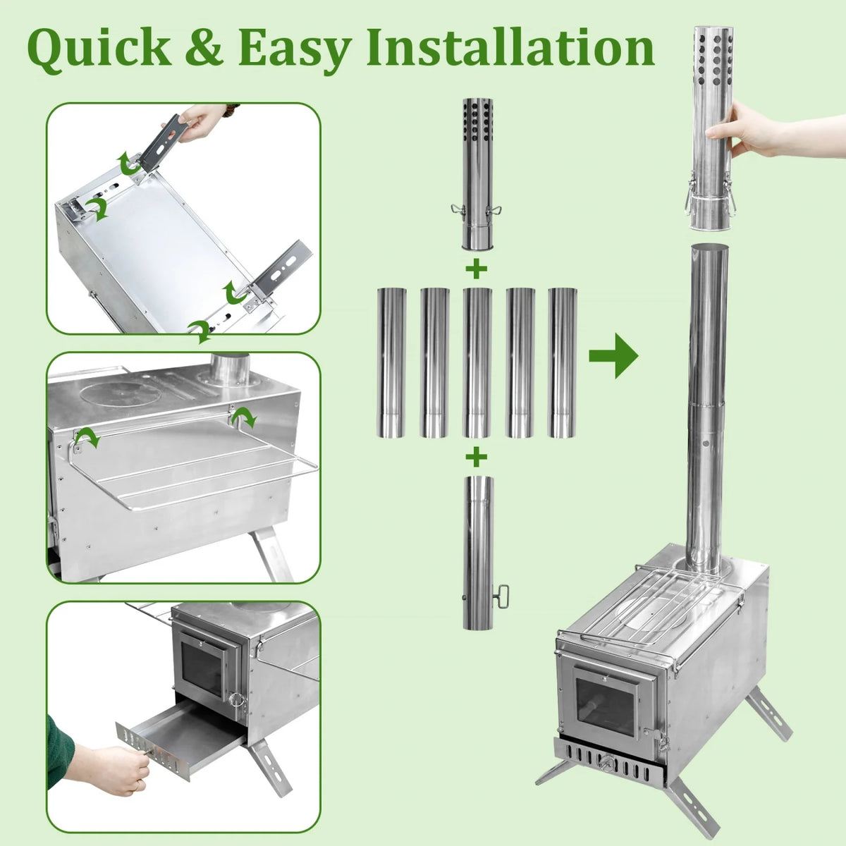 Stainless Steel Portable Wood Burning Stove For Outdoor Camping Cooking