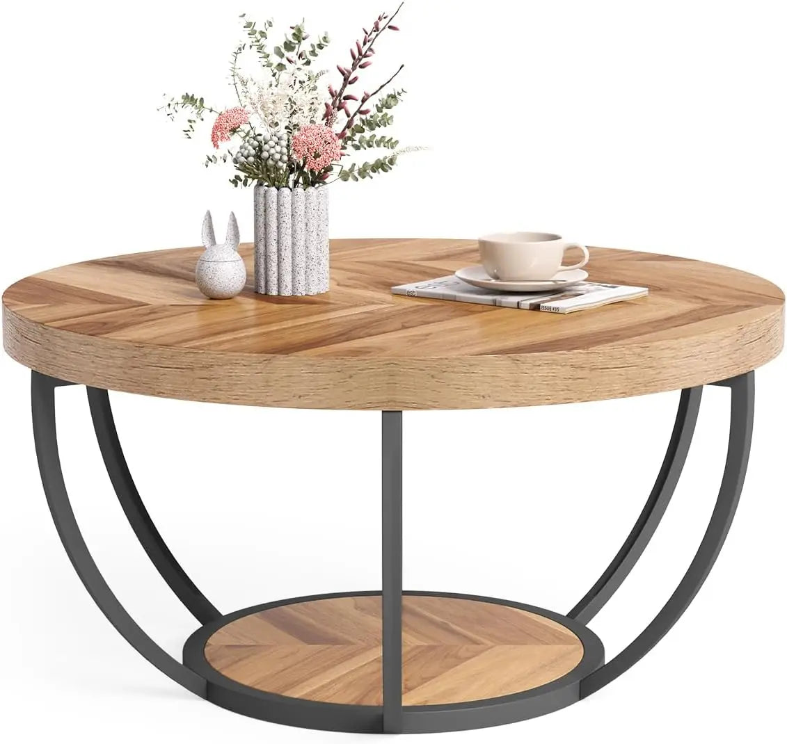 Little Tree Circle Marble Coffee Table With Gold Metal Legs Open Storage