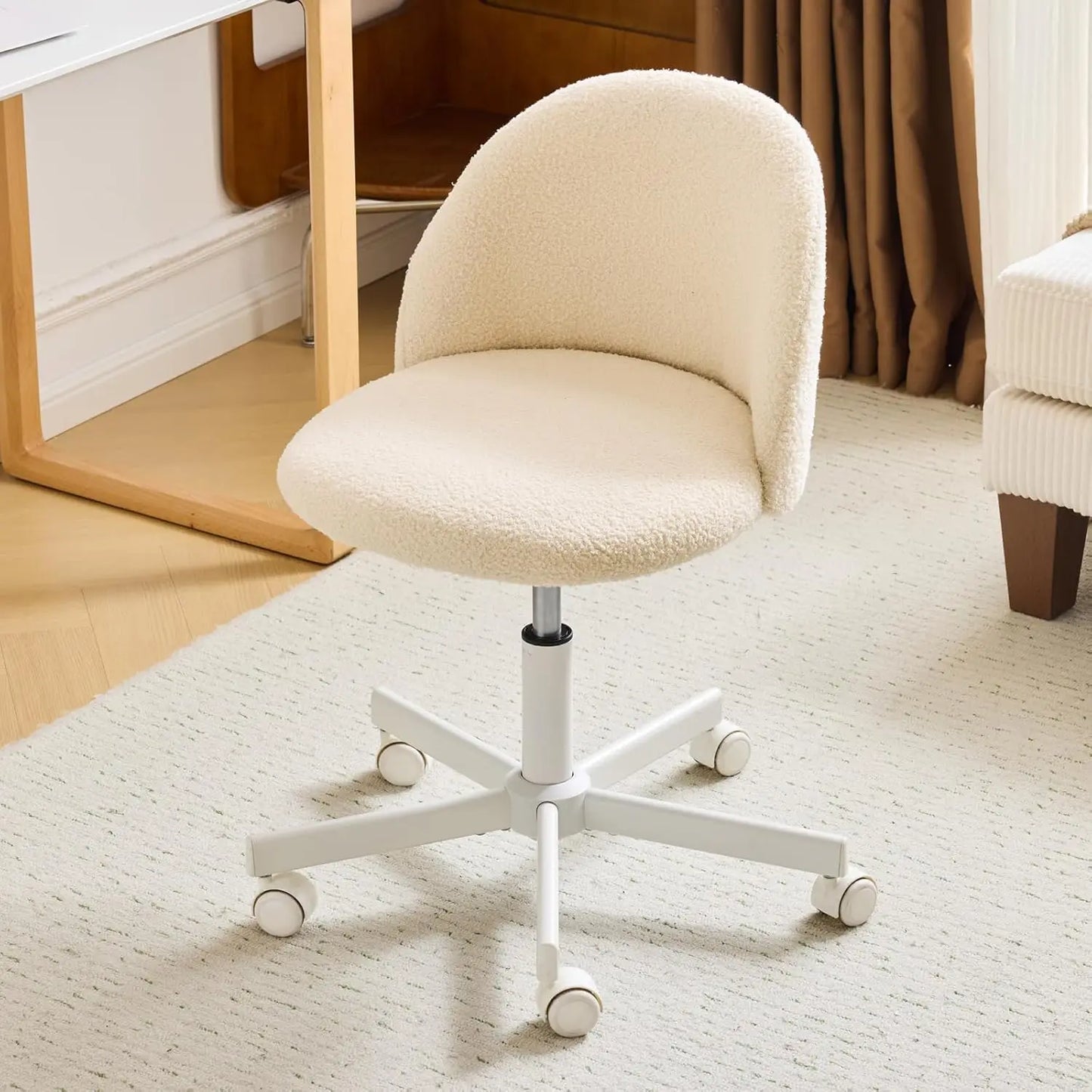 Velvet Vanity Chair With Back And Silent Wheels For Office
