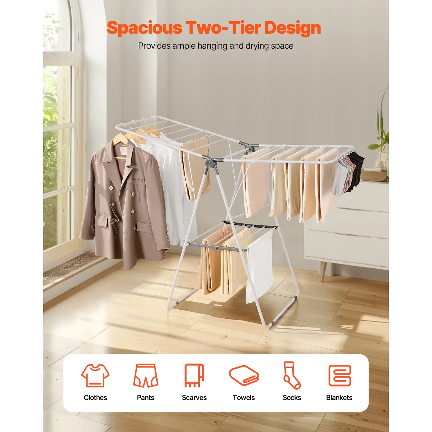 Clothes Drying Rack Foldable Laundry Dryer Rack With Sock Clips