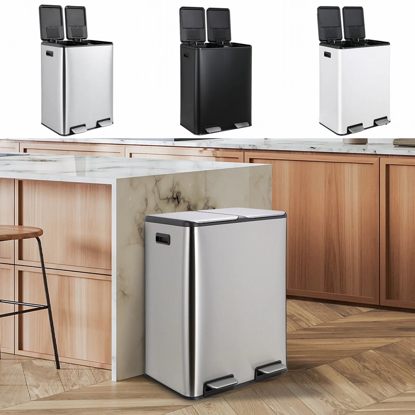Stainless Steel Dual Trash Can With Built In Filter Box