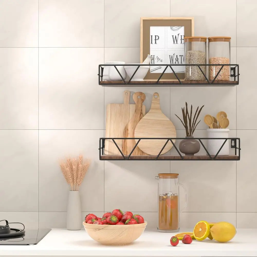Floating Wood Shelves Set Of 3 Wall Mounted Living Room