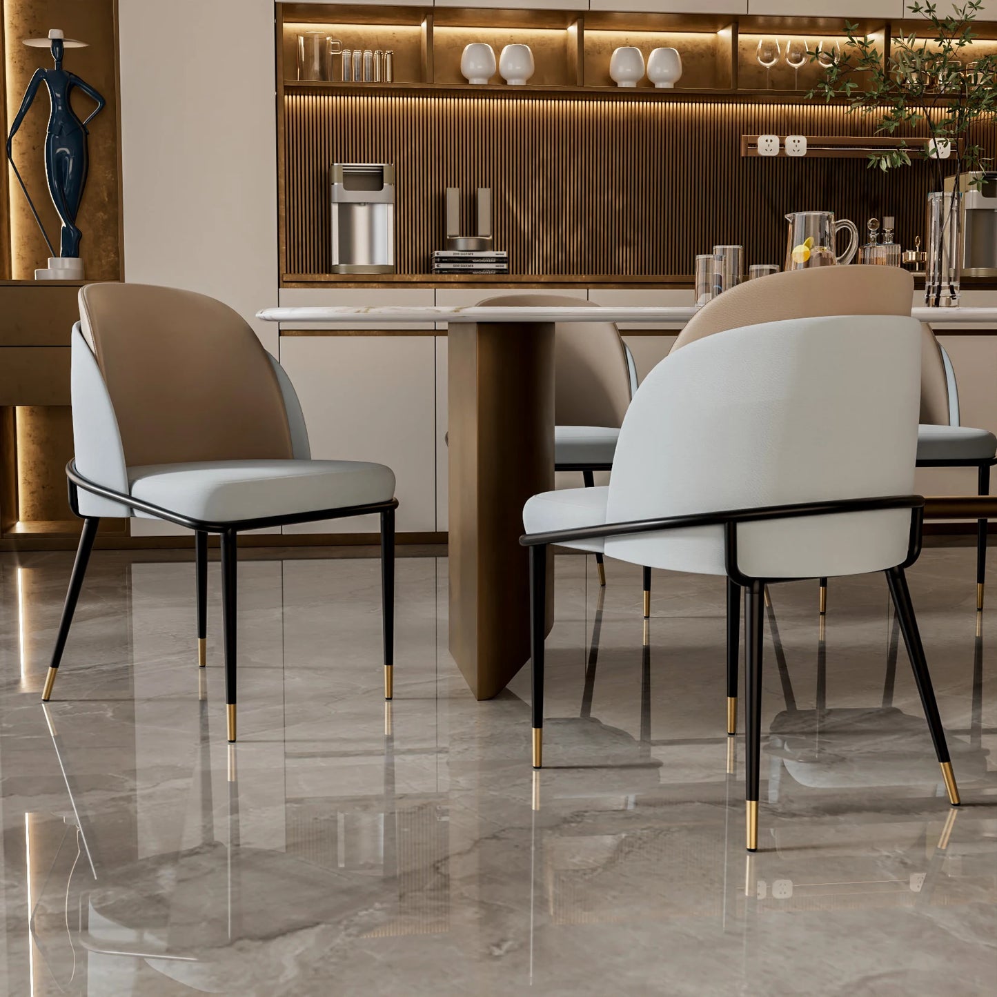 Luxurious Upholstered Dining Chairs Set Microfiber Silicone Leather Kitchen