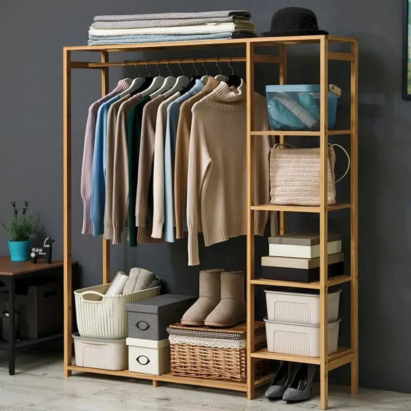 BINGOPAW Bamboo Wood Coat Rack With Shelves For Home Organization