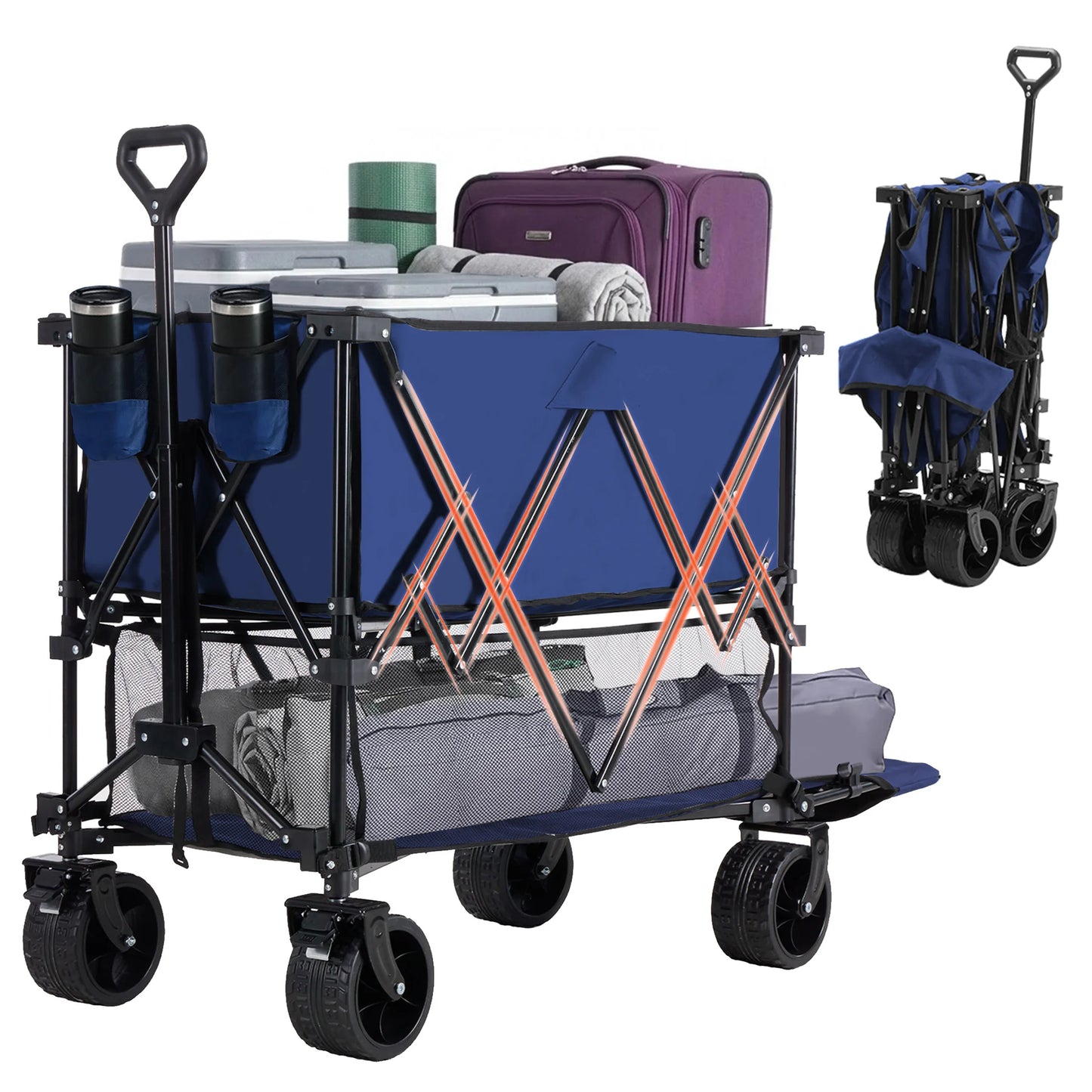 JHK Outdoor Double Decker Wagon Cart 440 Lb Capacity Foldable