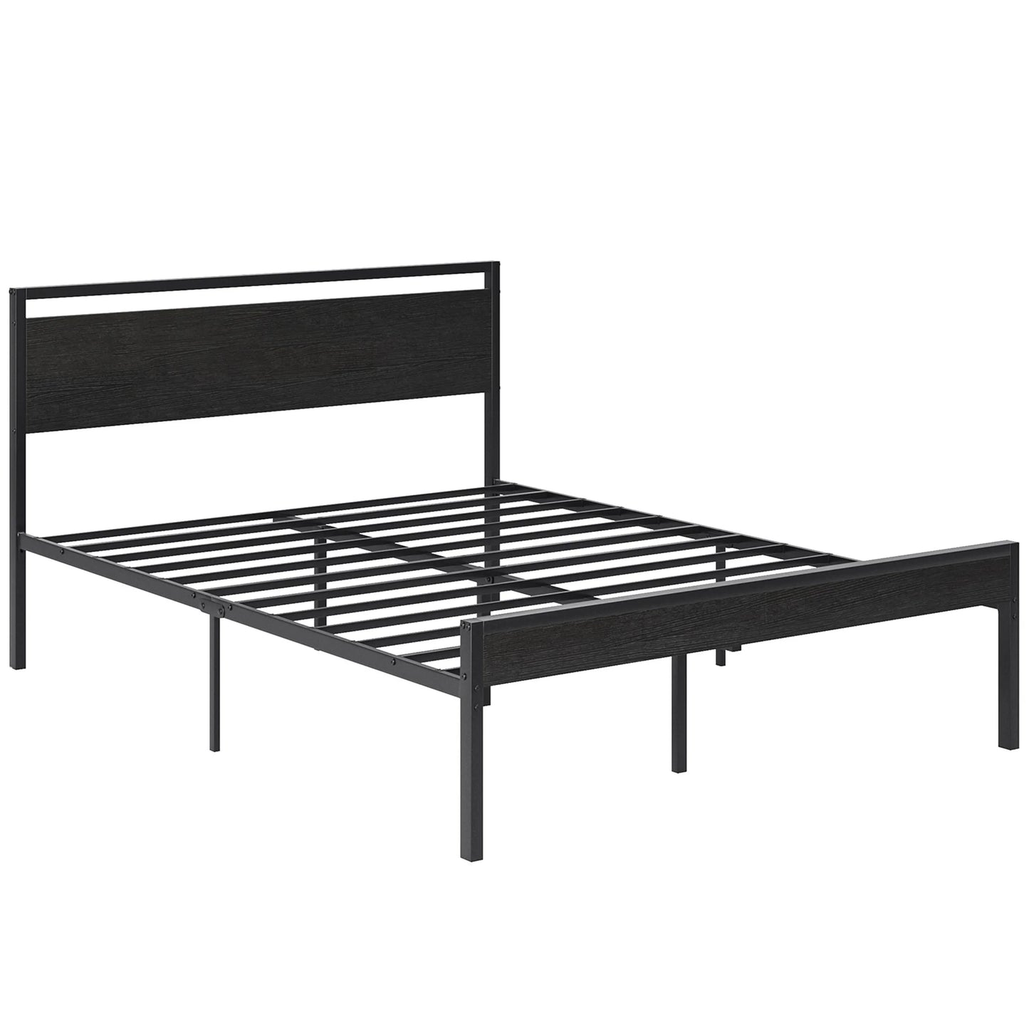 JHK Heavy Duty Metal Bed Frame With Wood Headboard