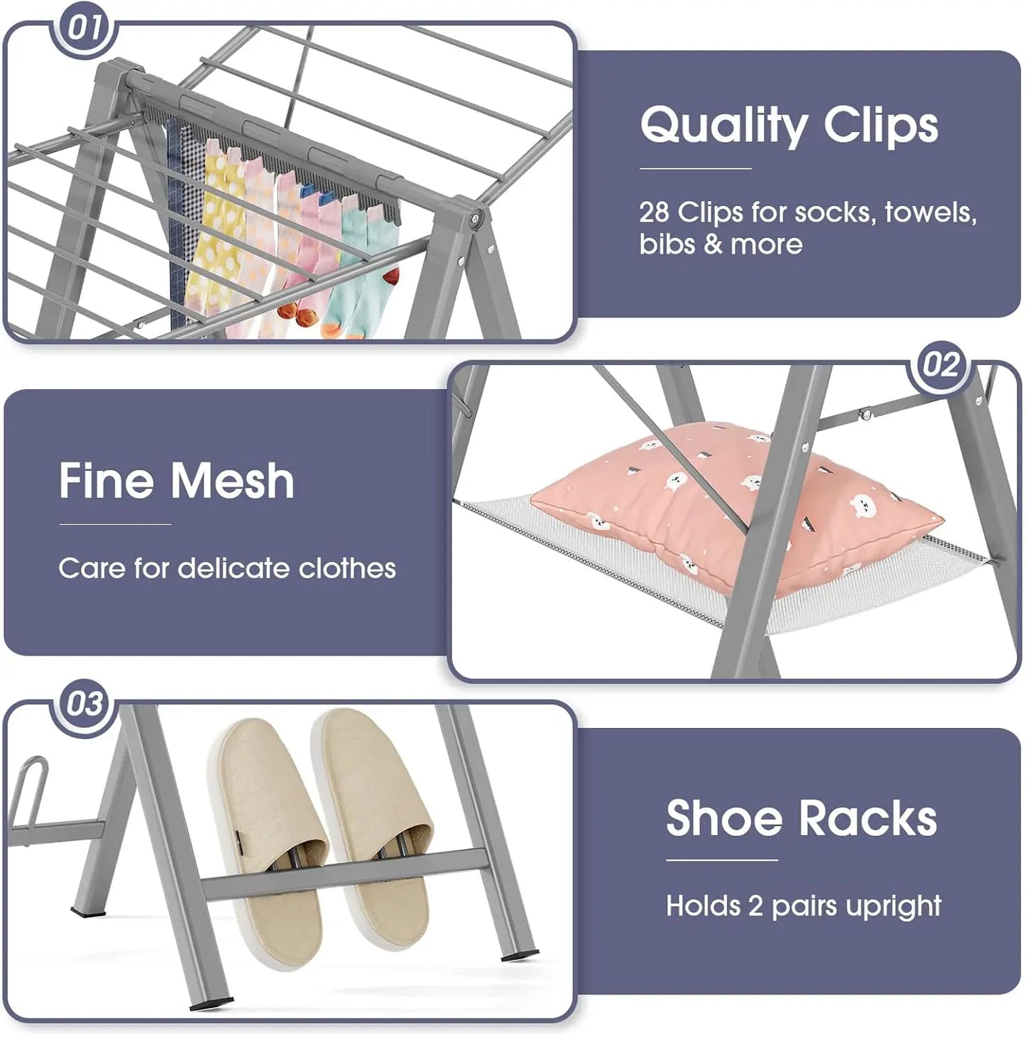 Clothes Drying Rack With 22 Rods Stainless Steel Airer