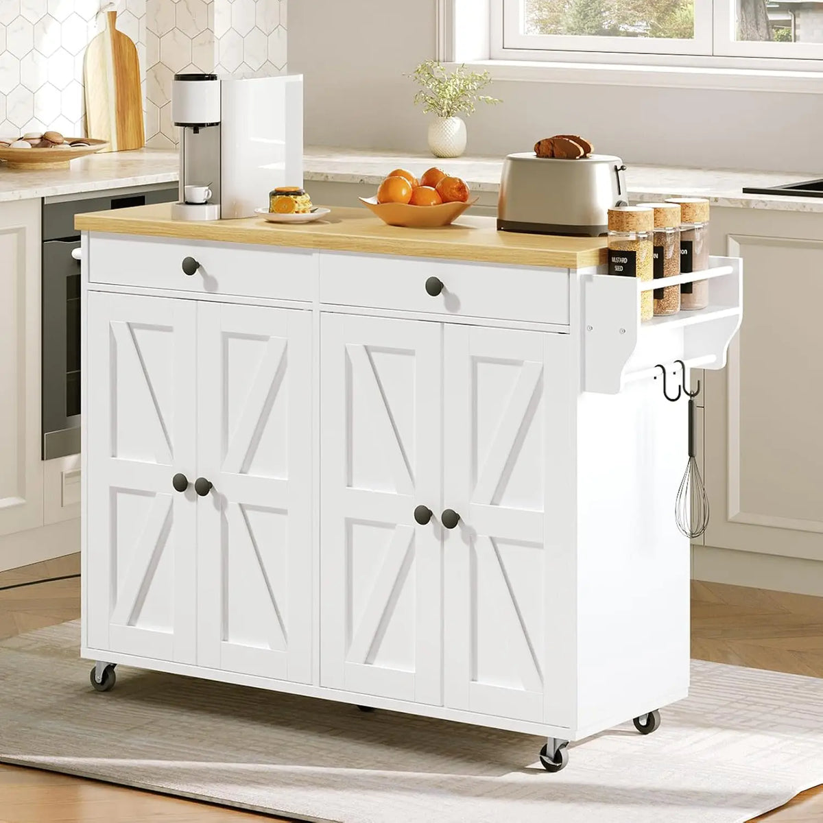Rolling Kitchen Island Cart With Power Outlet And Storage