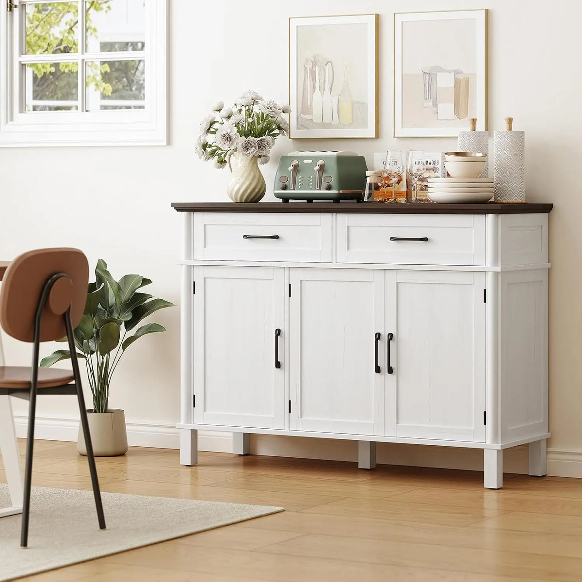 Onbrill Wood Buffet Cabinet With Three Doors And Two Drawers