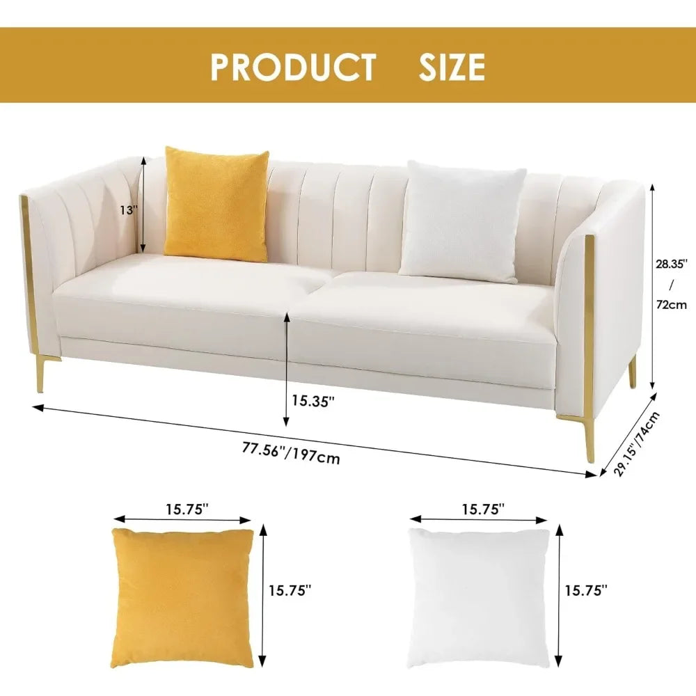 Modern Faux Leather 3 Seater Sofa With Gold Metal Legs