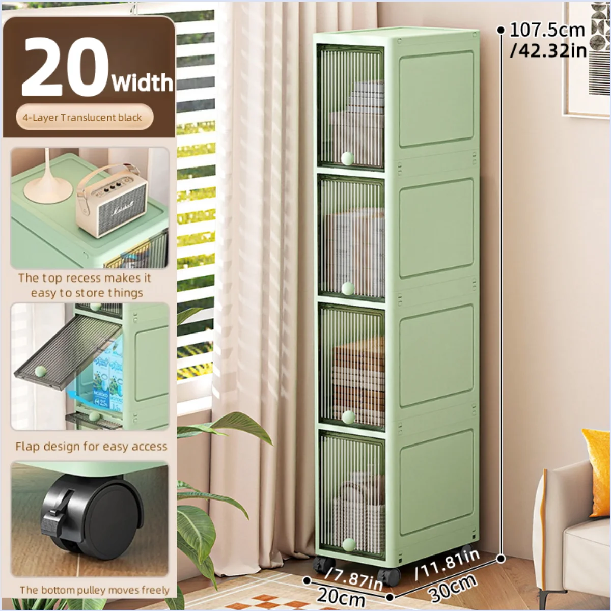 Rotating Flip Lid Narrow Storage Cabinet For Kitchen Bathroom