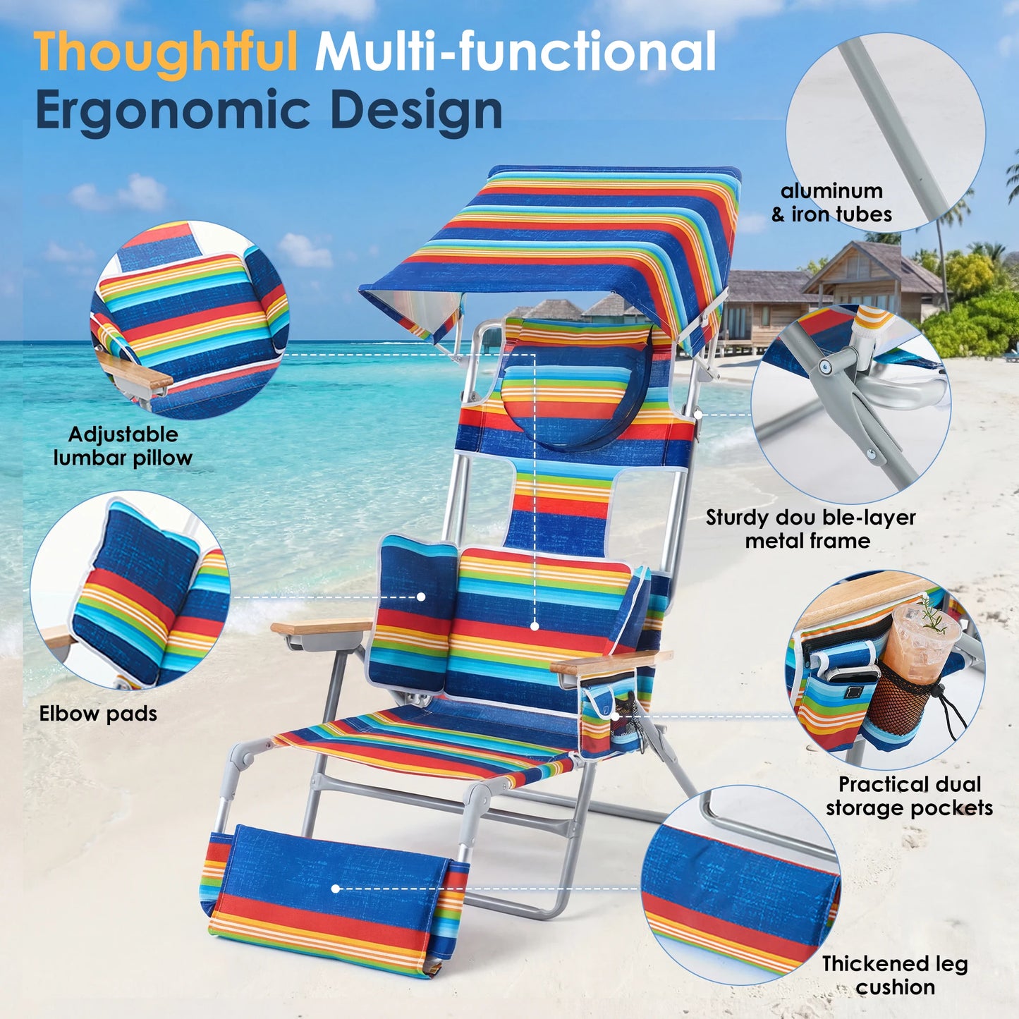 TCGBKAF Backpack Beach Chair With Five Position Footrest