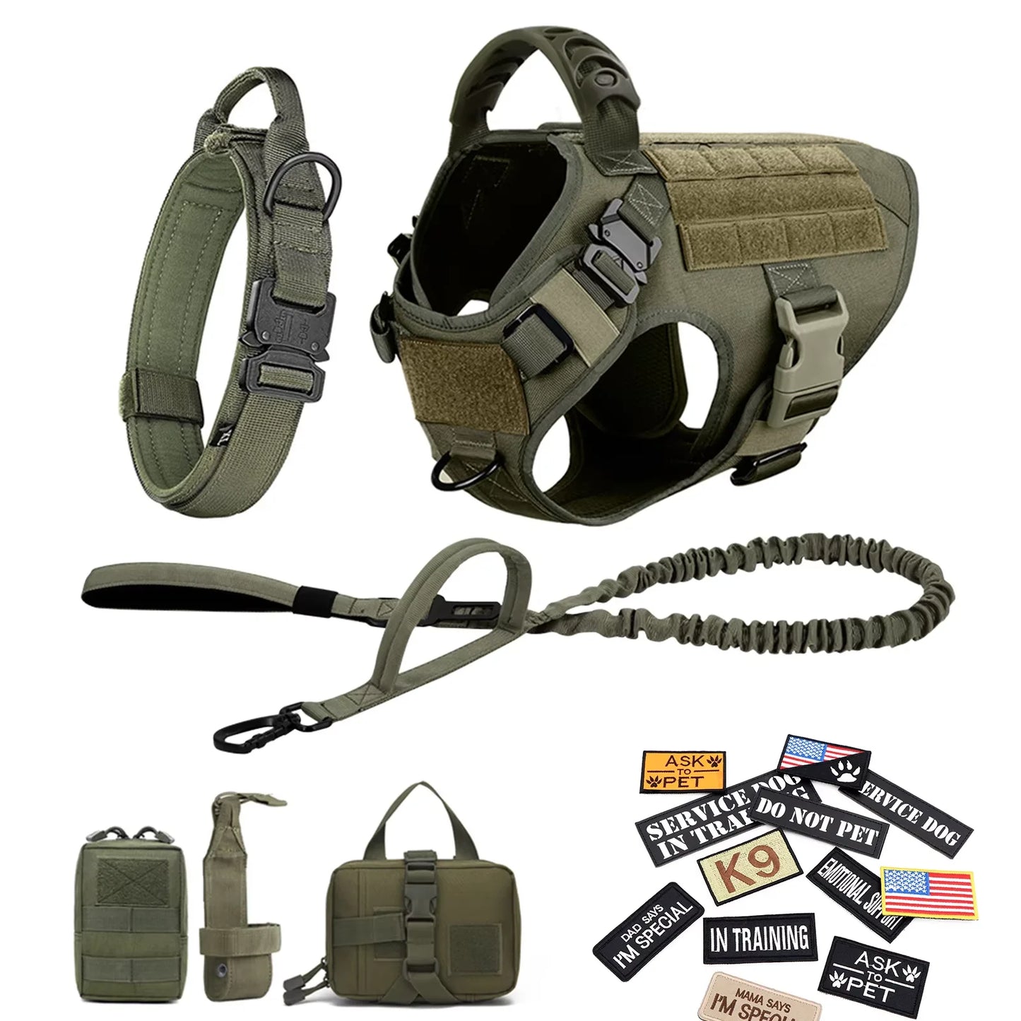 Military Style Dog Harness Vest Set With Leash And Patches For Malinois