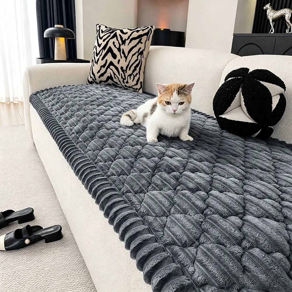 Thick Flannel Anti Slip Sofa Cushion Plush Seat Cover Couch