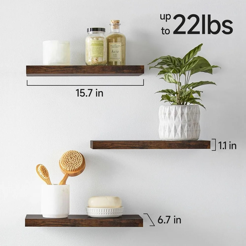 Set Of 3 Rustic Floating Shelves For Wall Farmhouse Wood Storage