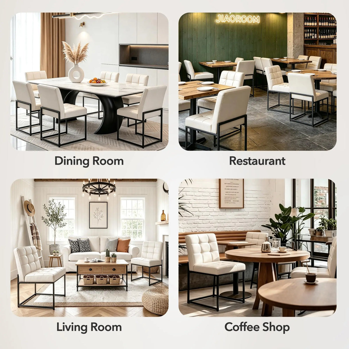 HiMISS Upholstered Dining Chairs With Grid Back And Metal Legs