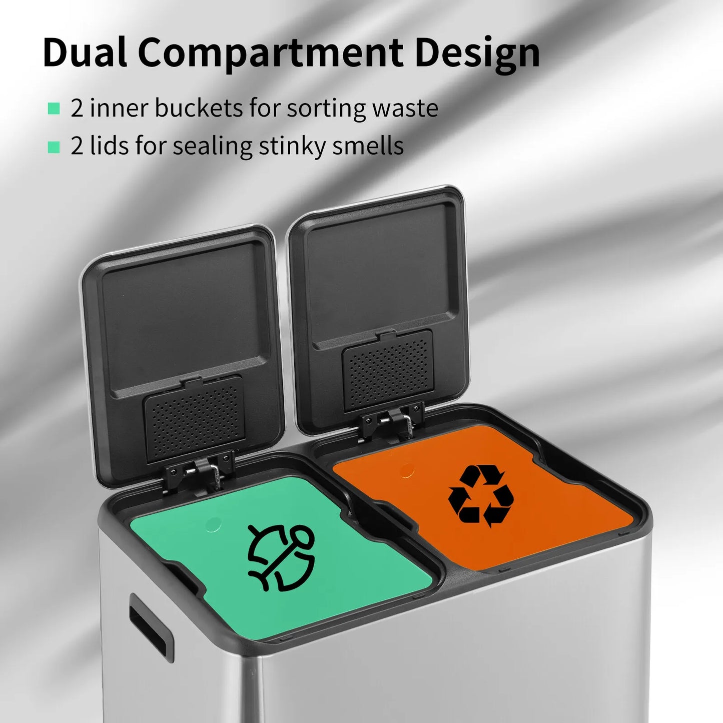 Stainless Steel Dual Trash Can With Built In Filter Box