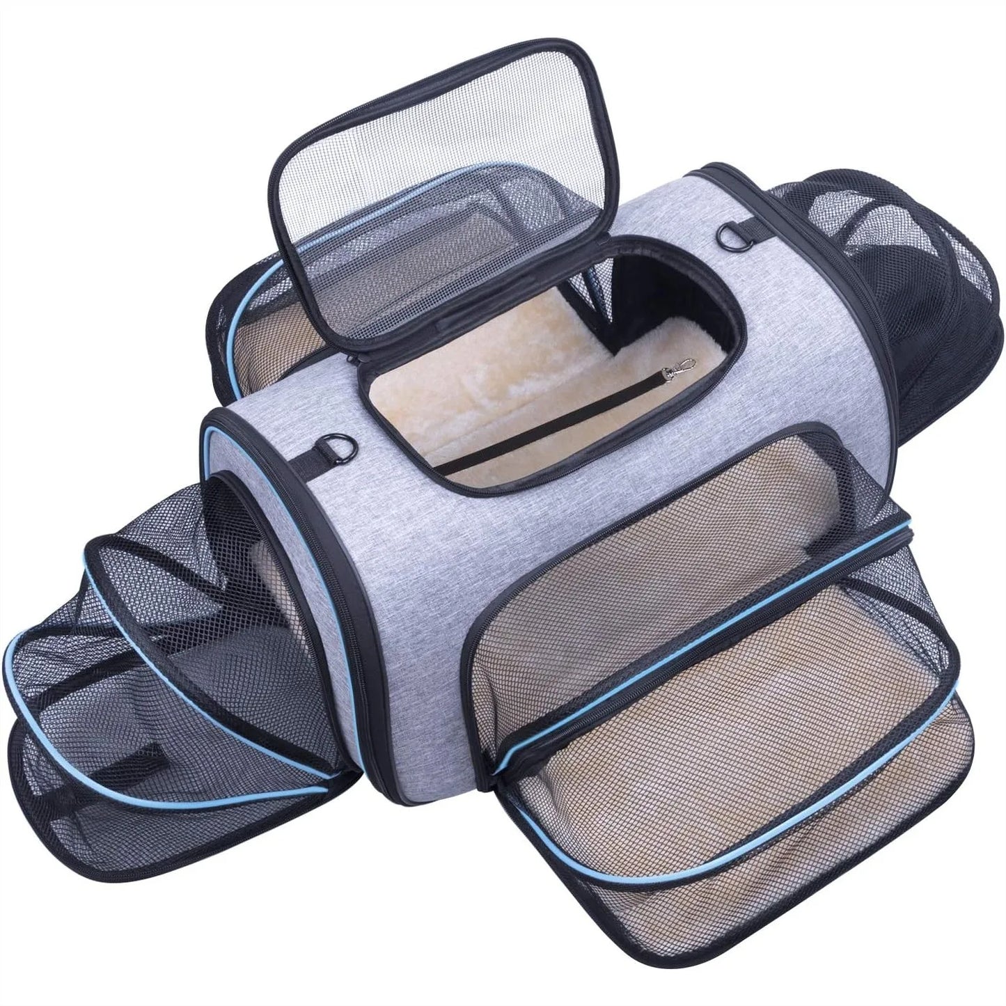 Airline Approved Expandable 4-Sided Cat Carrier With Fleece Pad