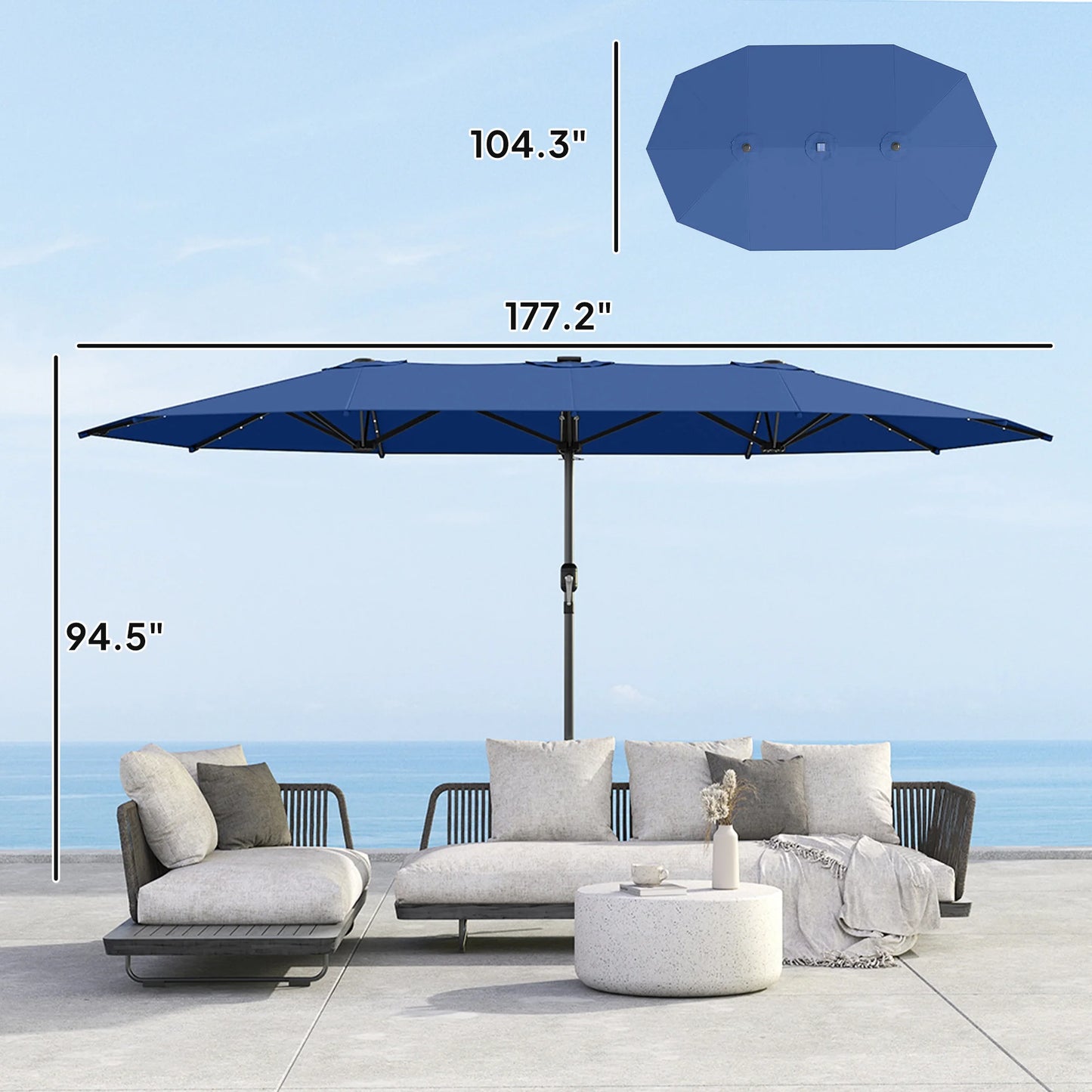 Double-Sided Outdoor Sun Umbrella With LED Solar Lights
